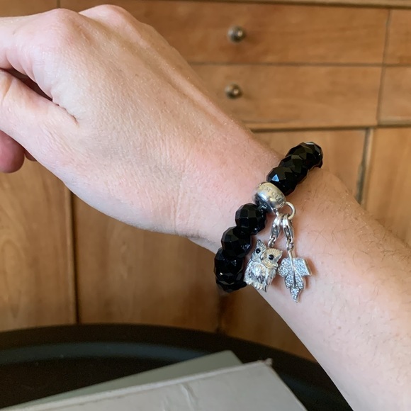 THOMAS SABO Obsidian Beaded Charm Bracelet with 925 Sterling Silver Charm Bead - Picture 4 of 5